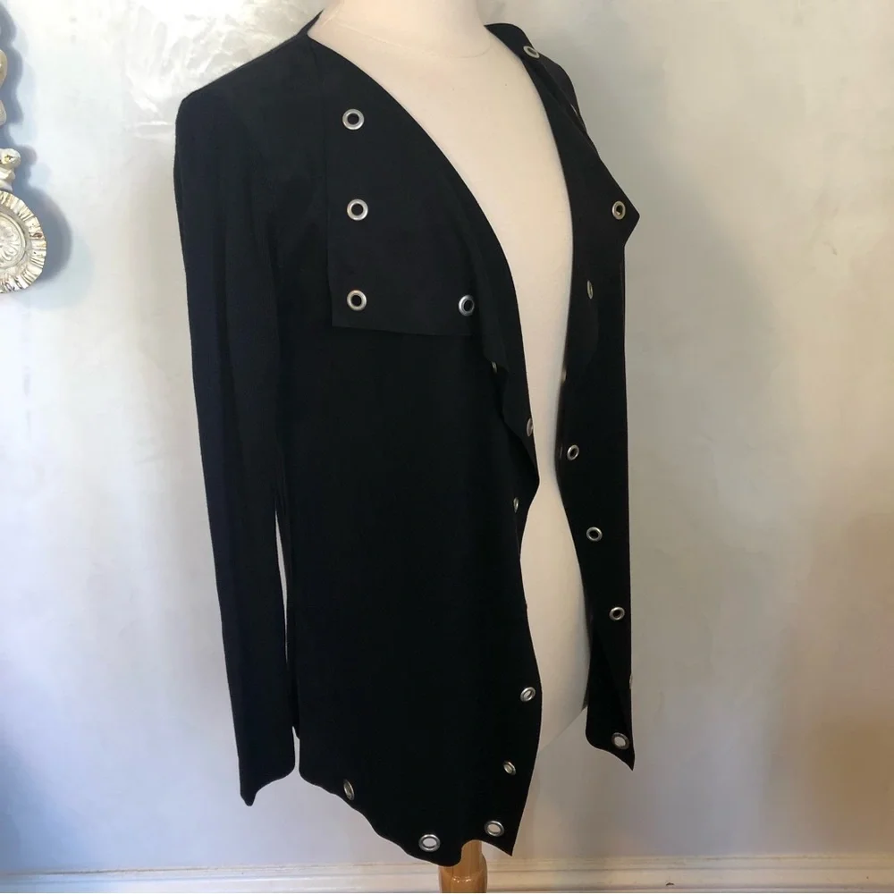 Zara Black faux Suede waterfall knit cardigan w/sliver eyelet grommet Size Small